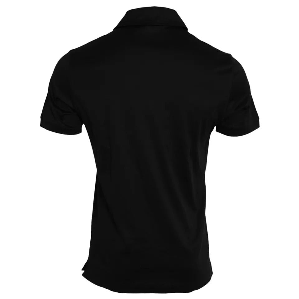 Schwarzes Poloshirt aus Baumwolle mit Kragen und Logo