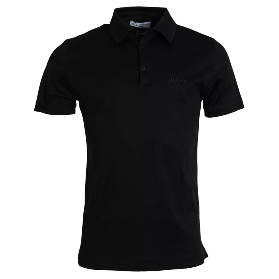 Schwarzes Poloshirt aus Baumwolle mit Kragen und Logo
