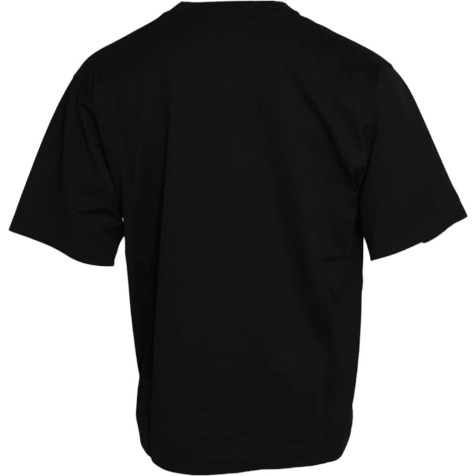 Schwarzes Baumwoll-T-Shirt mit Rundhalsausschnitt und Logo-Patch