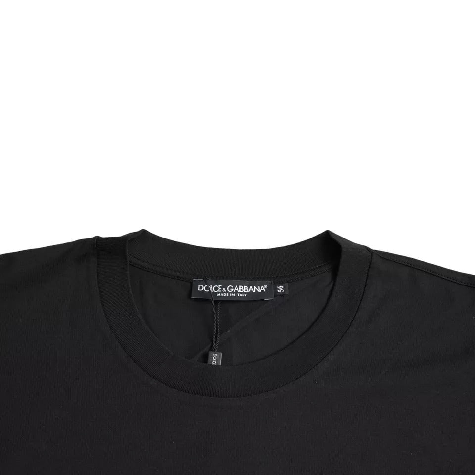 Schwarzes Baumwoll-T-Shirt mit Rundhalsausschnitt und Logo-Patch