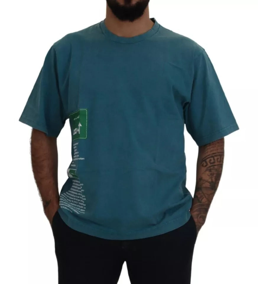 Blaues Baumwoll-T-Shirt mit Rundhalsausschnitt und Logo-Print