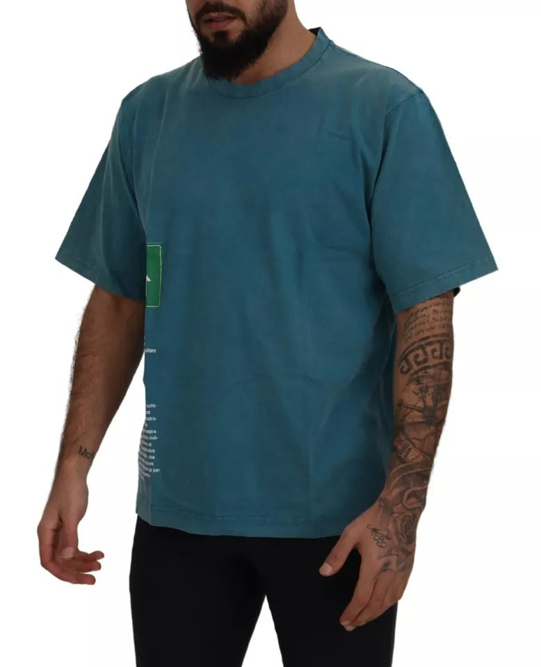 Blaues Baumwoll-T-Shirt mit Rundhalsausschnitt und Logo-Print