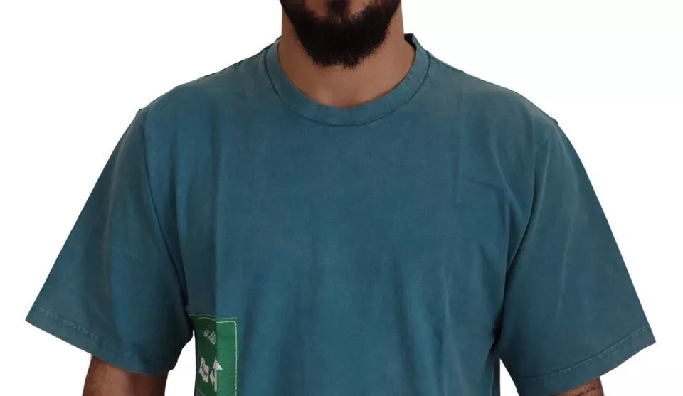 Blaues Baumwoll-T-Shirt mit Rundhalsausschnitt und Logo-Print