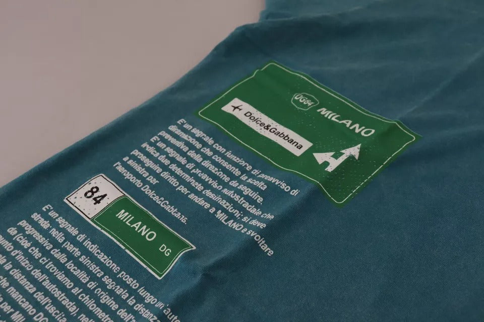 Blaues Baumwoll-T-Shirt mit Rundhalsausschnitt und Logo-Print
