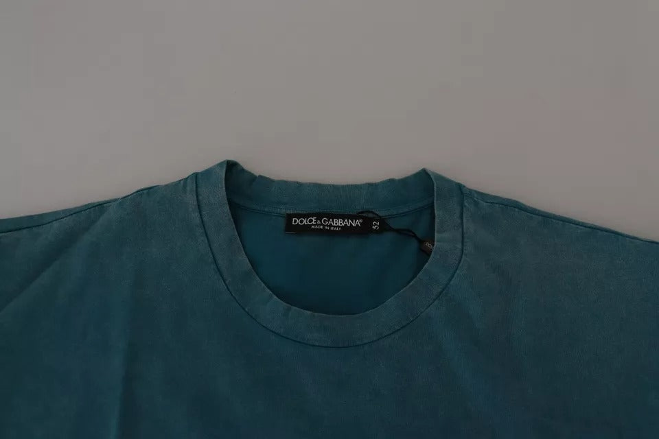 Blaues Baumwoll-T-Shirt mit Rundhalsausschnitt und Logo-Print