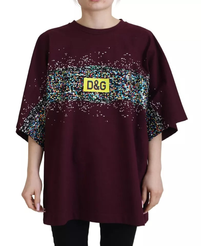 Bordeauxfarbenes Baumwoll-T-Shirt mit Rundhalsausschnitt und D&amp;G-Print