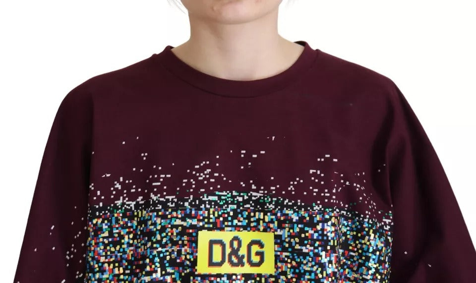 Bordeauxfarbenes Baumwoll-T-Shirt mit Rundhalsausschnitt und D&amp;G-Print
