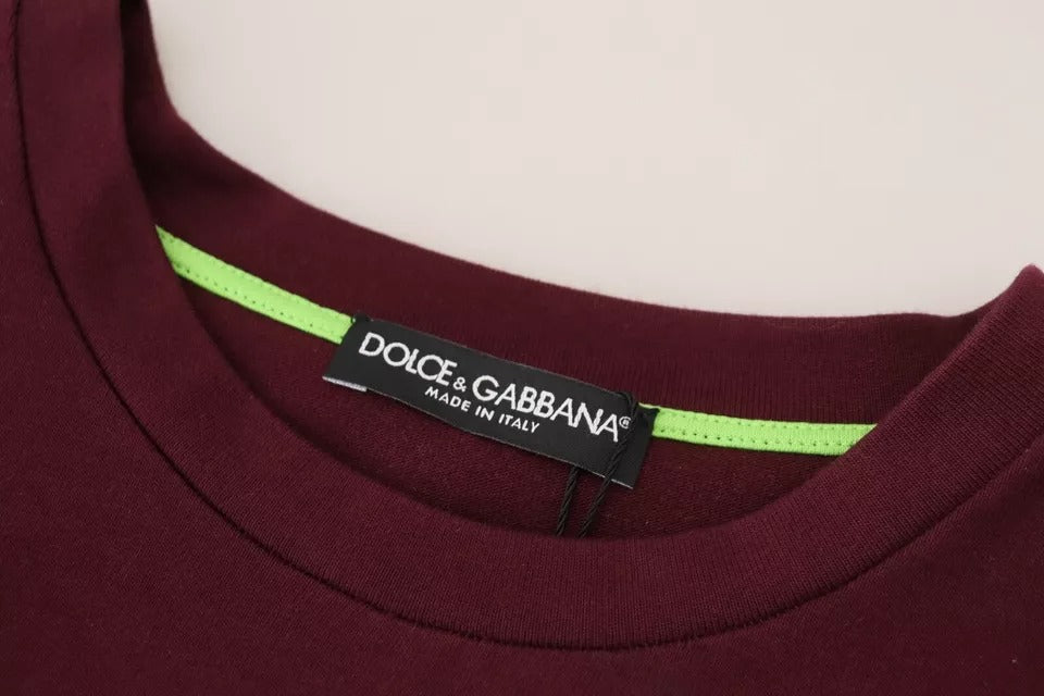 Bordeauxfarbenes Baumwoll-T-Shirt mit Rundhalsausschnitt und D&amp;G-Print