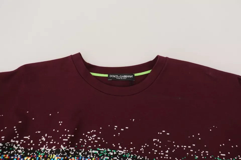 Bordeauxfarbenes Baumwoll-T-Shirt mit Rundhalsausschnitt und D&amp;G-Print