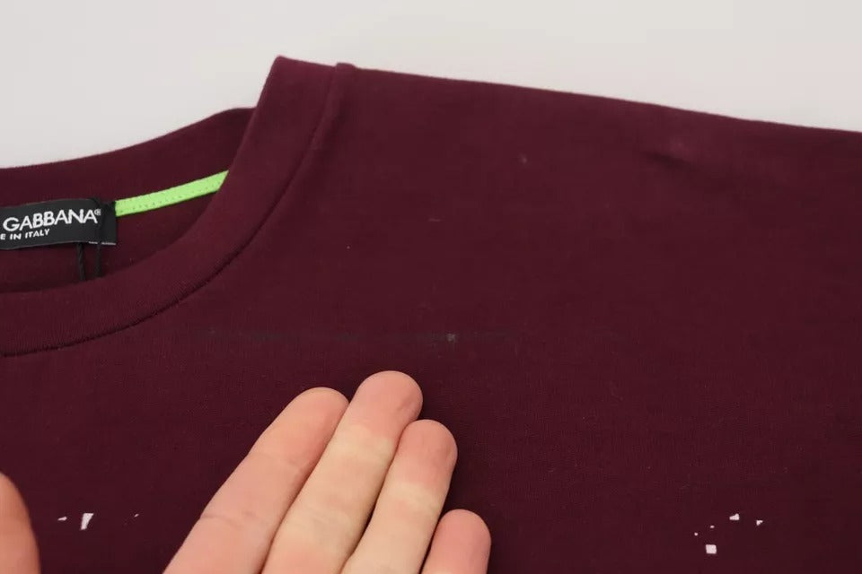 Bordeauxfarbenes Baumwoll-T-Shirt mit Rundhalsausschnitt und D&amp;G-Print
