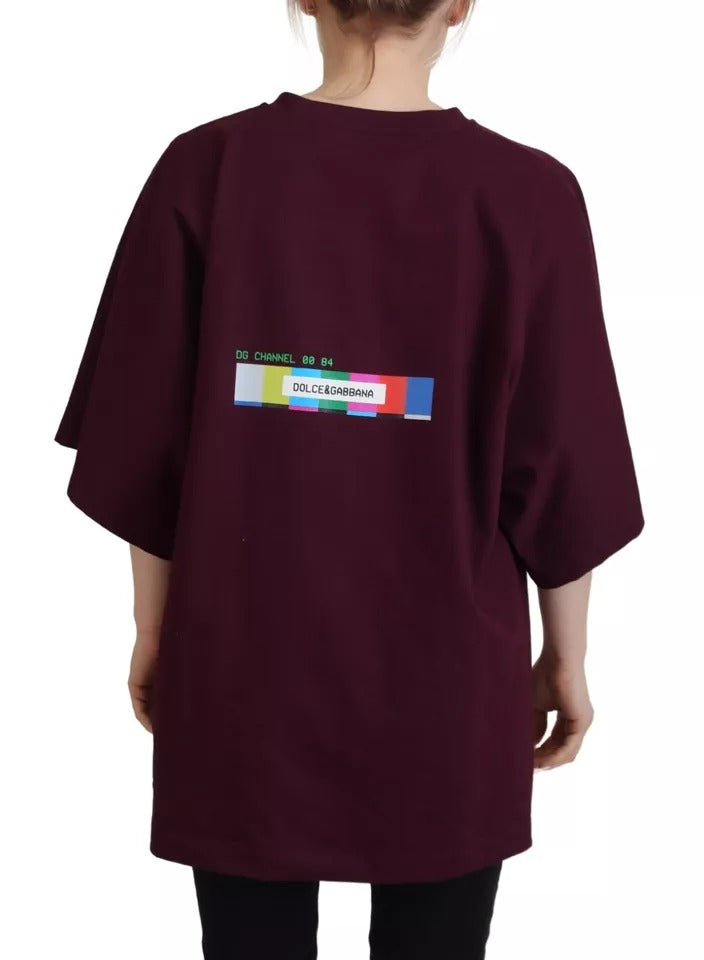 Bordeauxfarbenes Baumwoll-T-Shirt mit Rundhalsausschnitt und D&amp;G-Print