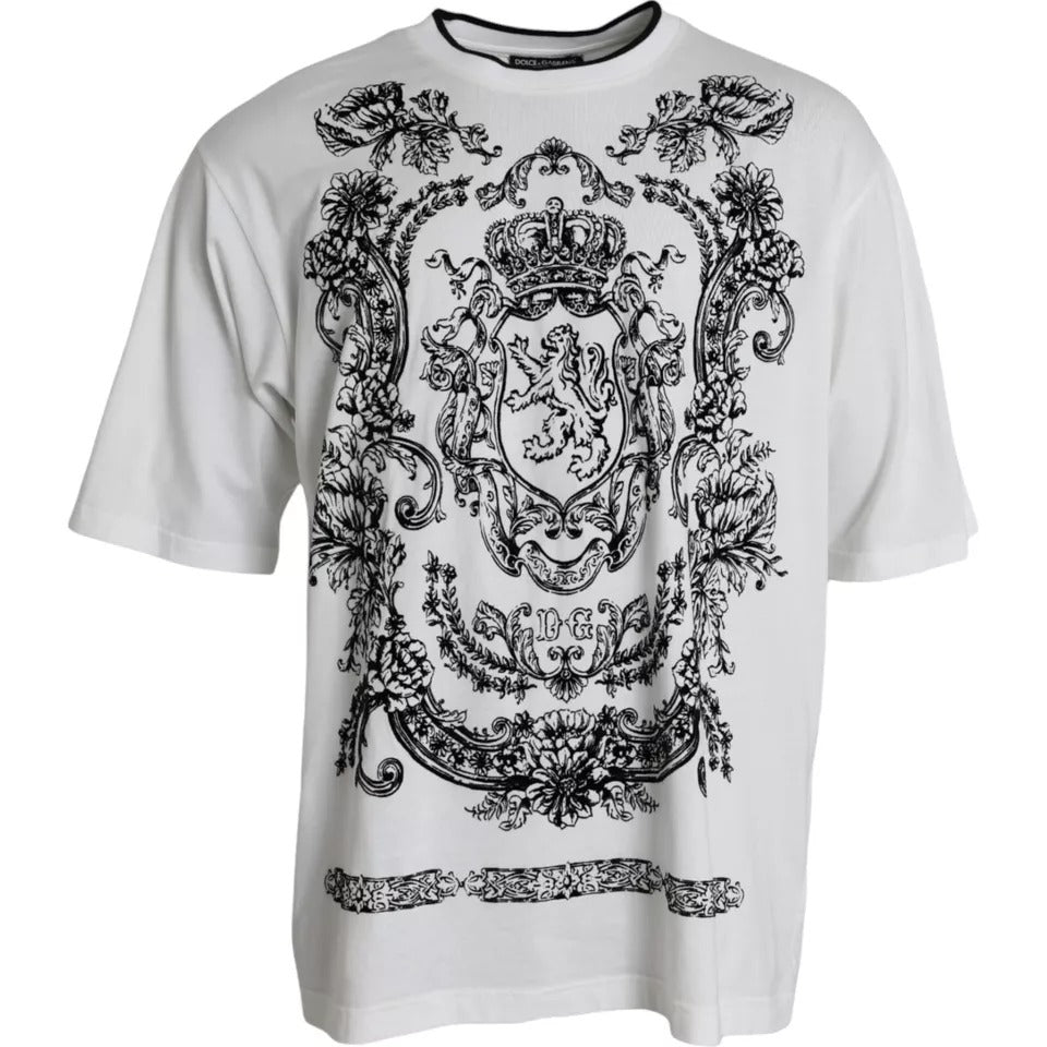Weißes Baumwoll-T-Shirt mit Rundhalsausschnitt und Löwenkronen-Logo