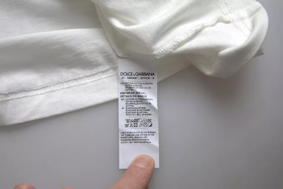 Weißes Baumwoll-T-Shirt mit Rundhalsausschnitt und Löwenkronen-Logo
