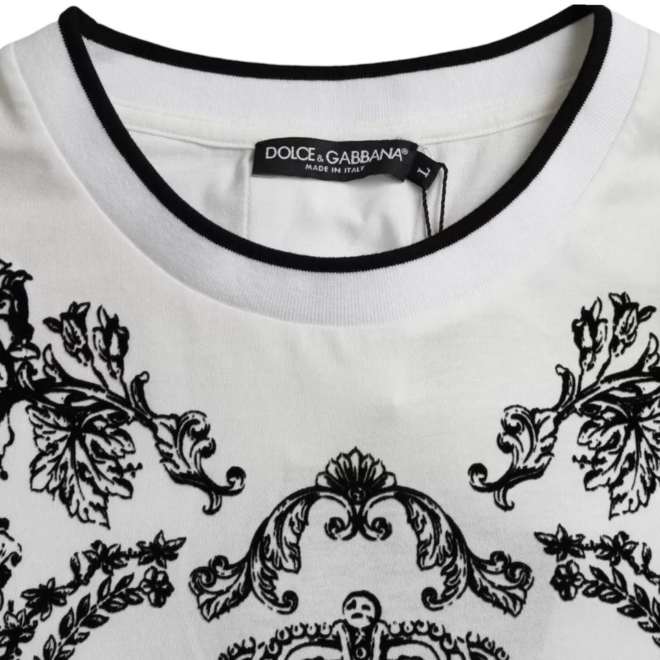 Weißes Baumwoll-T-Shirt mit Rundhalsausschnitt und Löwenkronen-Logo