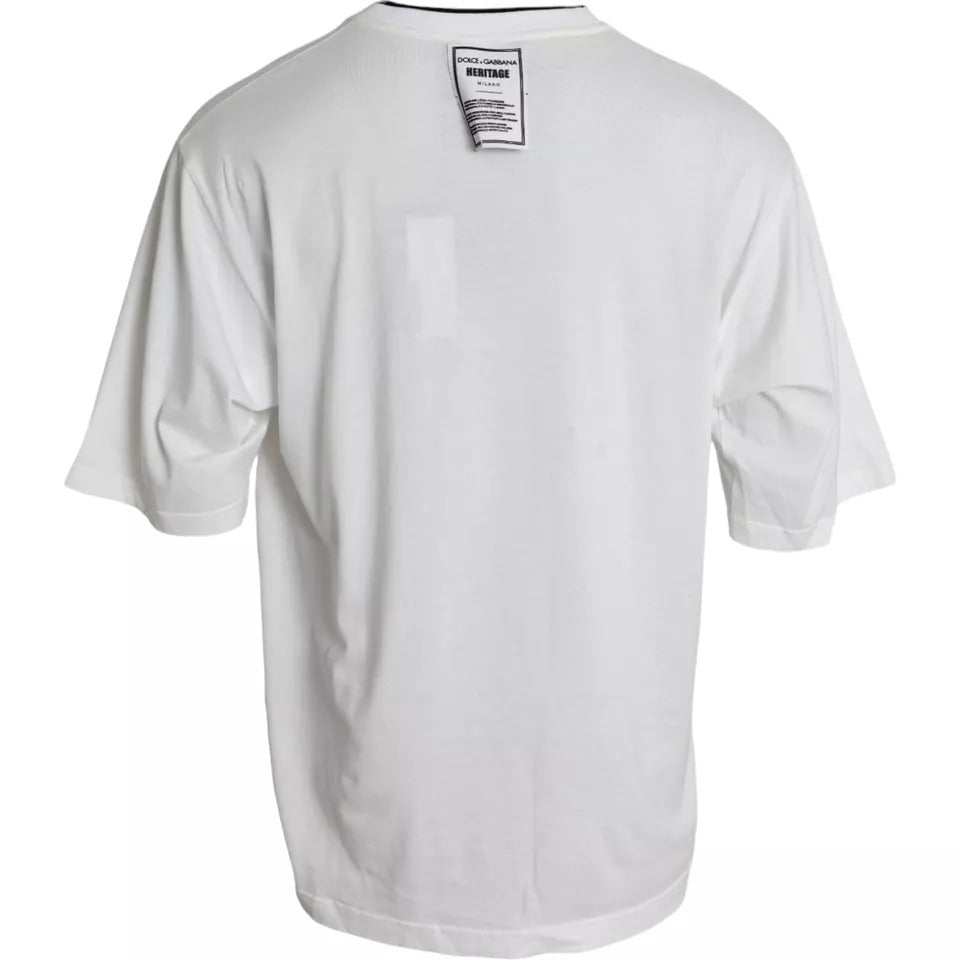 Weißes Baumwoll-T-Shirt mit Rundhalsausschnitt und Löwenkronen-Logo