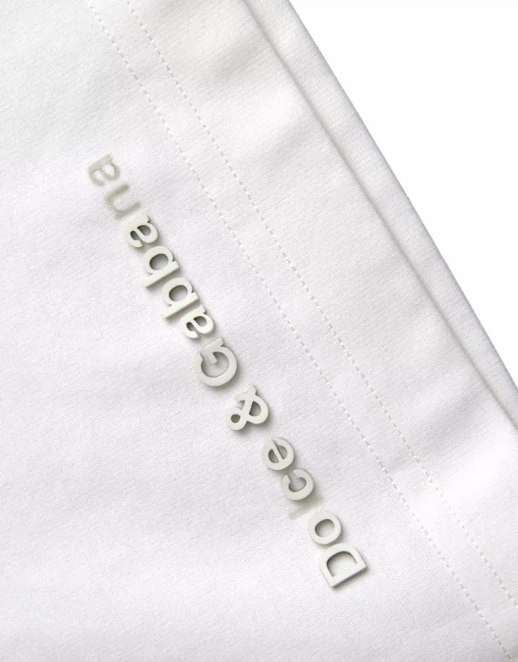 Weißes Baumwoll-T-Shirt mit Rundhalsausschnitt und Logoprägung