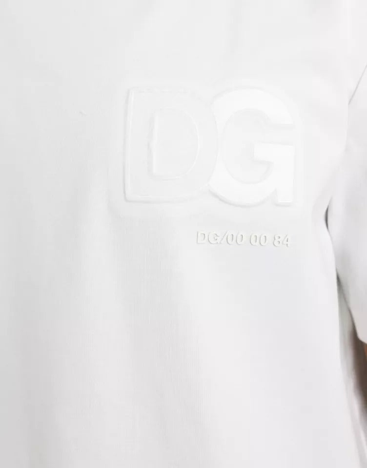Weißes Baumwoll-T-Shirt mit Rundhalsausschnitt und Logoprägung