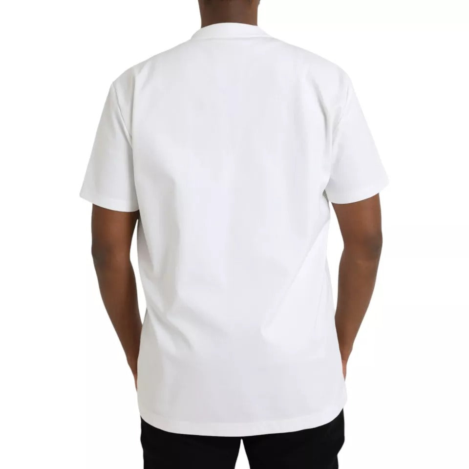 Weißes Baumwoll-T-Shirt mit Rundhalsausschnitt und Logoprägung