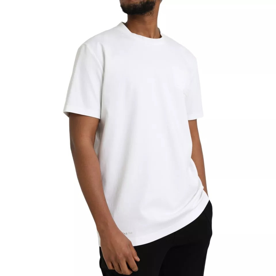 Weißes Baumwoll-T-Shirt mit Rundhalsausschnitt und Logoprägung