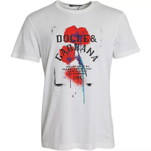 Weißes Baumwoll-T-Shirt mit Rundhalsausschnitt und Blumenmuster