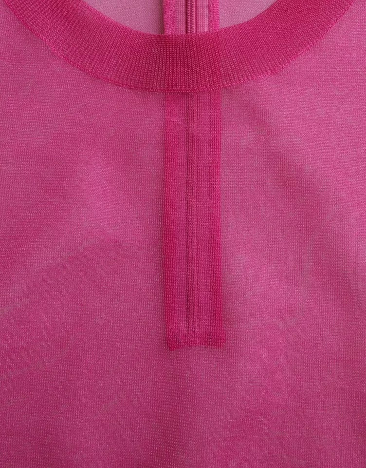 Rosa transparentes Langarm-Top mit Rundhalsausschnitt
