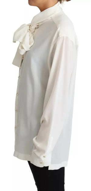 Weiße Bluse mit Ascot-Kragen, Seidentop