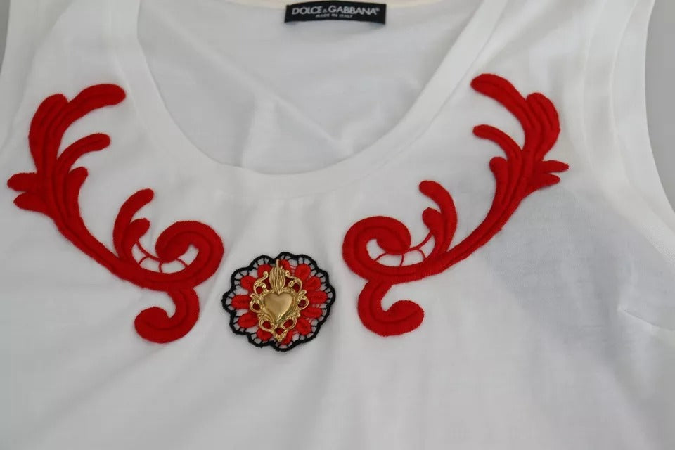 Weißes ärmelloses Tanktop aus Baumwolle mit Herz-Applikation