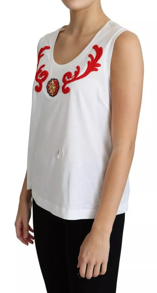 Weißes ärmelloses Tanktop aus Baumwolle mit Herz-Applikation