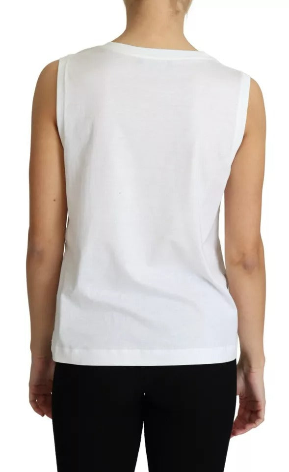 Weißes ärmelloses Tanktop aus Baumwolle mit Herz-Applikation
