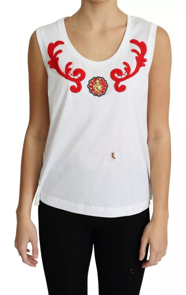Weißes ärmelloses Tanktop aus Baumwolle mit Herz-Applikation