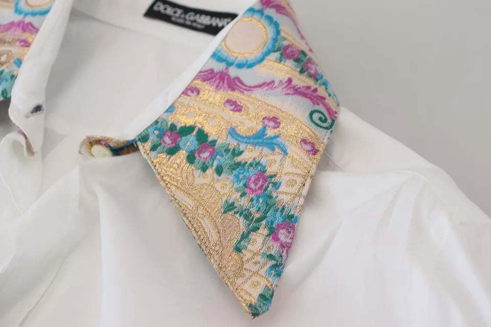 Weißes, geblümtes Langarm-Oberteil aus Jacquard-Baumwolle