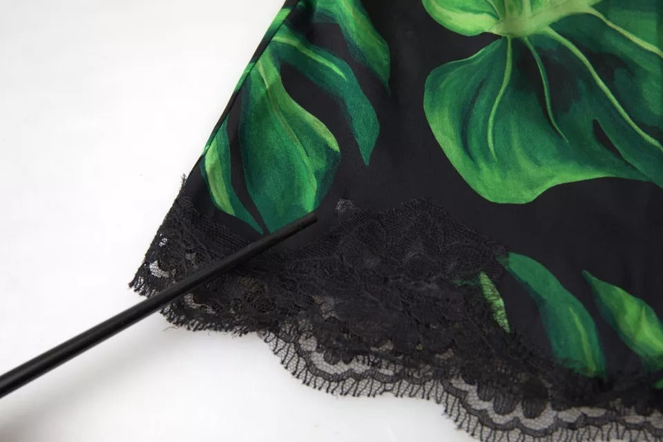 Schwarzes Seiden-Camisole mit Philodendron-Print