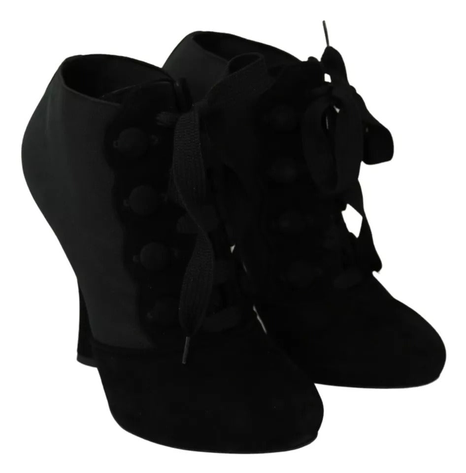 Schwarze Wildleder Stretch Stiefeletten Booties Schuhe