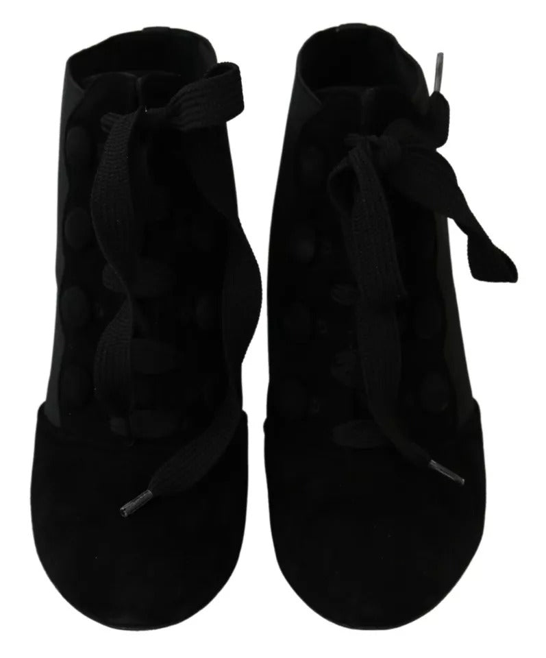 Schwarze Wildleder Stretch Stiefeletten Booties Schuhe