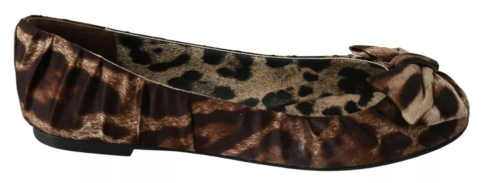 Braune Ballerinas aus Seide mit Leopardenmuster