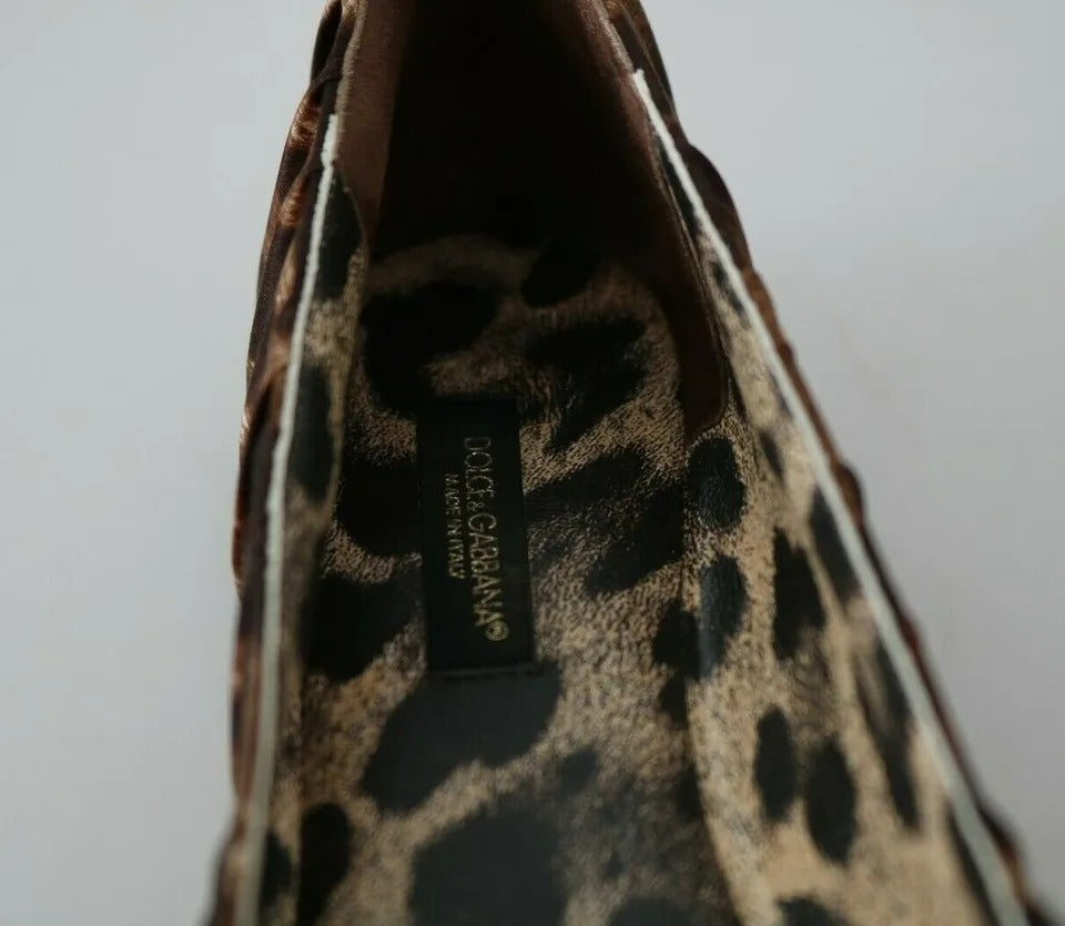 Braune Ballerinas aus Seide mit Leopardenmuster
