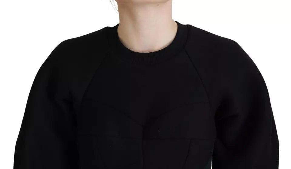 Schwarzes, langärmliges Minikleid aus Baumwolle in A-Linie