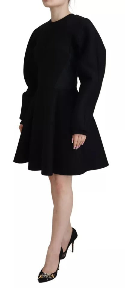 Schwarzes, langärmliges Minikleid aus Baumwolle in A-Linie