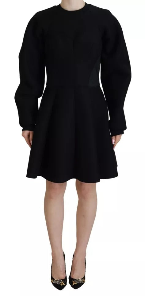 Schwarzes, langärmliges Minikleid aus Baumwolle in A-Linie