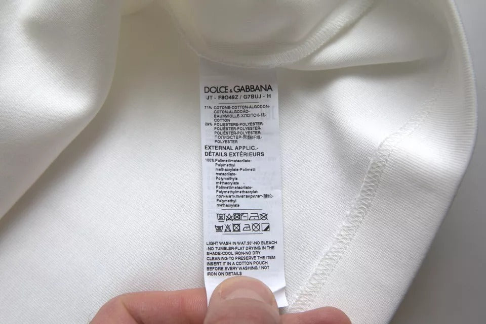 Weißes Baumwoll-Stretch-T-Shirt mit schwarzem HOT Crystal