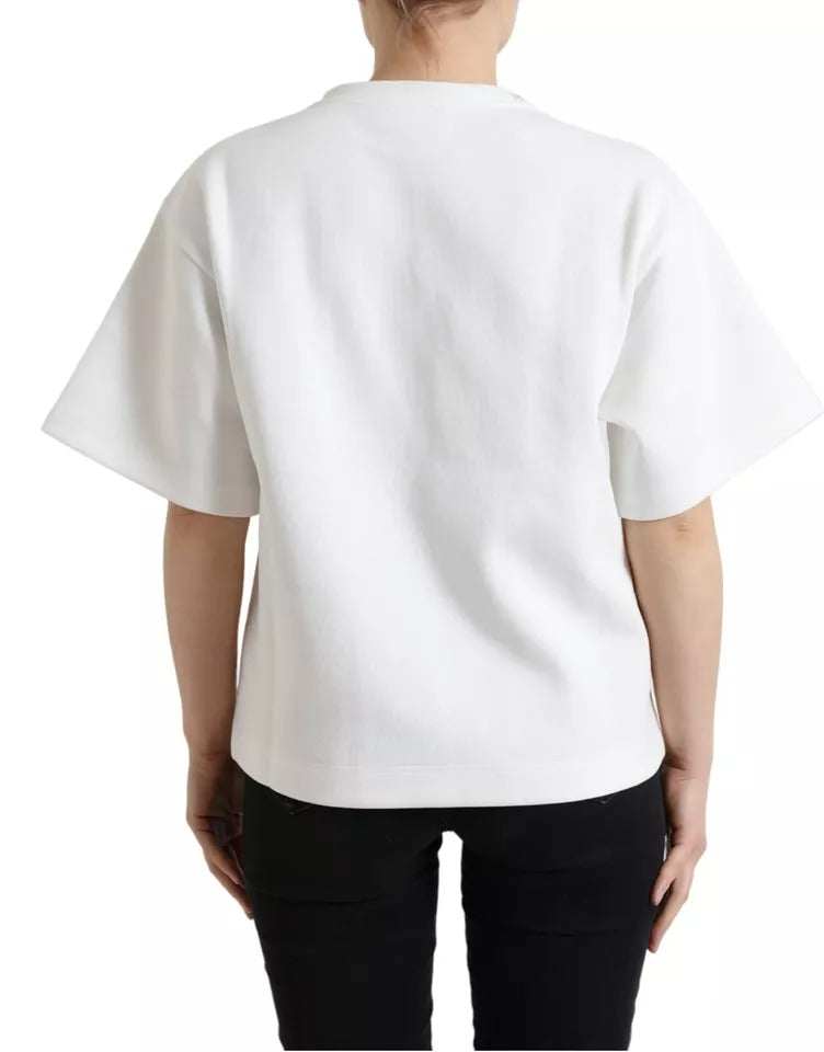 Weißes Baumwoll-Stretch-T-Shirt mit schwarzem HOT Crystal