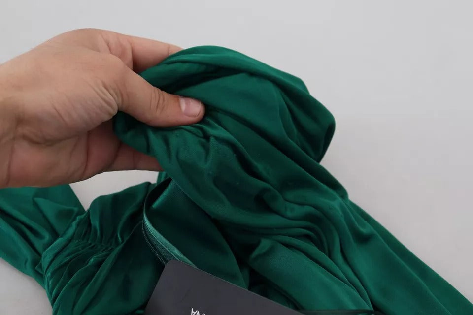 Dunkelgrünes Viskose-Midikleid mit langen Ärmeln