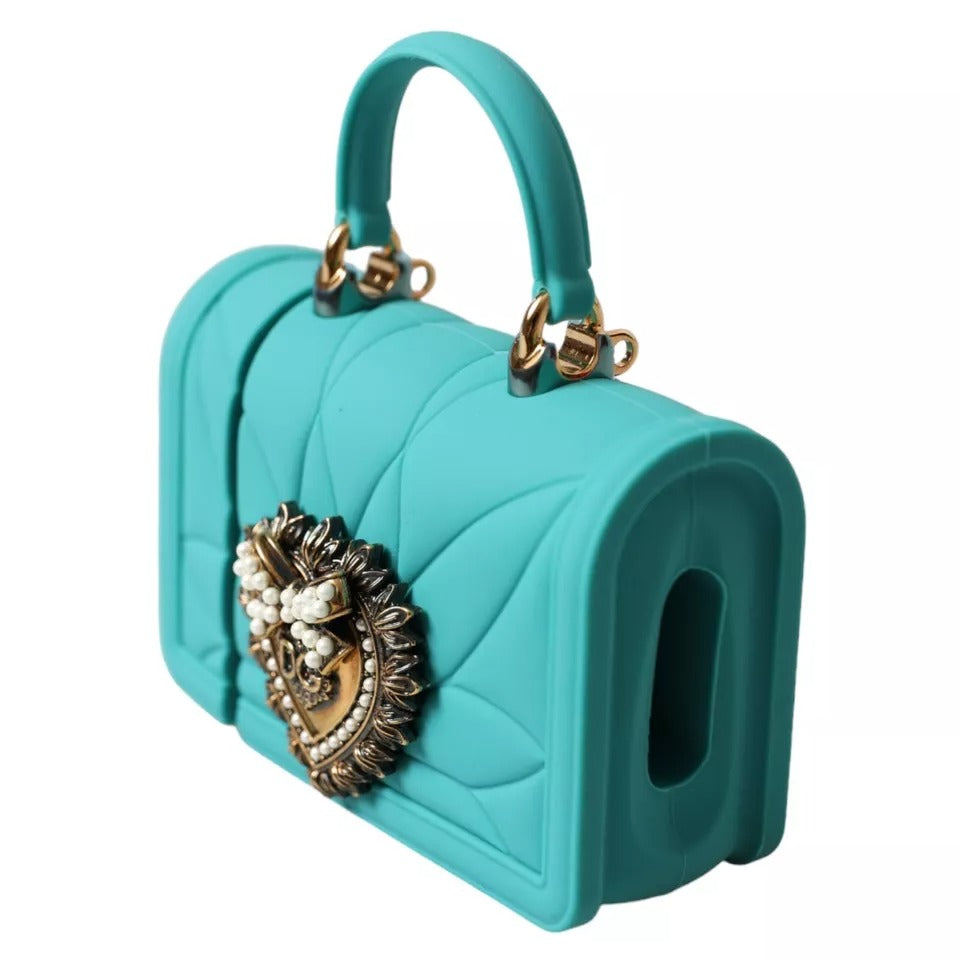 Türkisfarbene Silikonhülle mit Herzmotiv, Handtasche, Airpods-Hülle