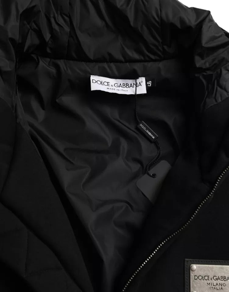 Schwarze Bomberjacke aus Baumwolle mit Kapuze und Logo für Herren