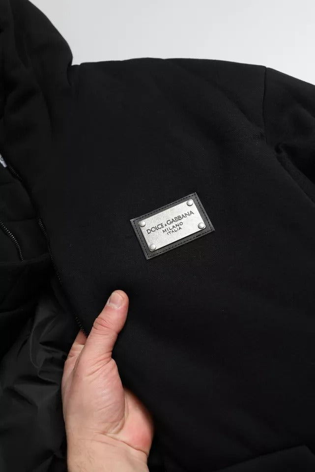 Schwarze Bomberjacke aus Baumwolle mit Kapuze und Logo für Herren