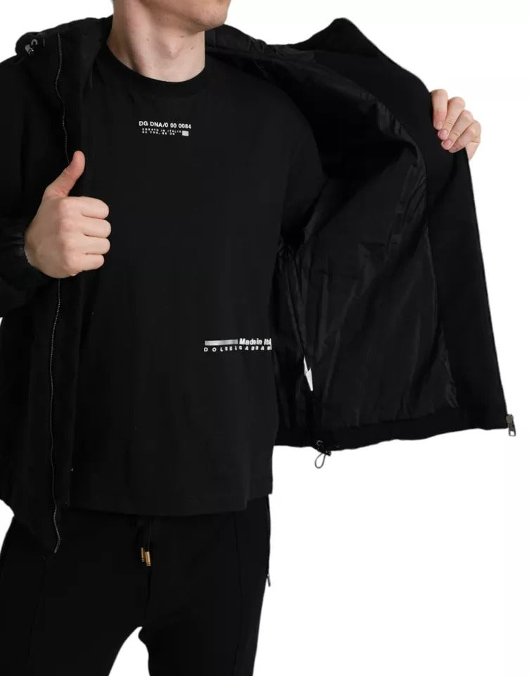 Schwarze Bomberjacke aus Baumwolle mit Kapuze und Logo für Herren