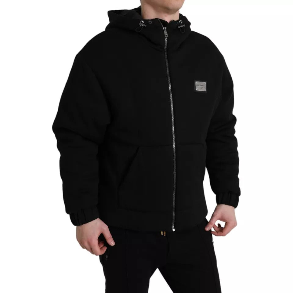 Schwarze Bomberjacke aus Baumwolle mit Kapuze und Logo für Herren