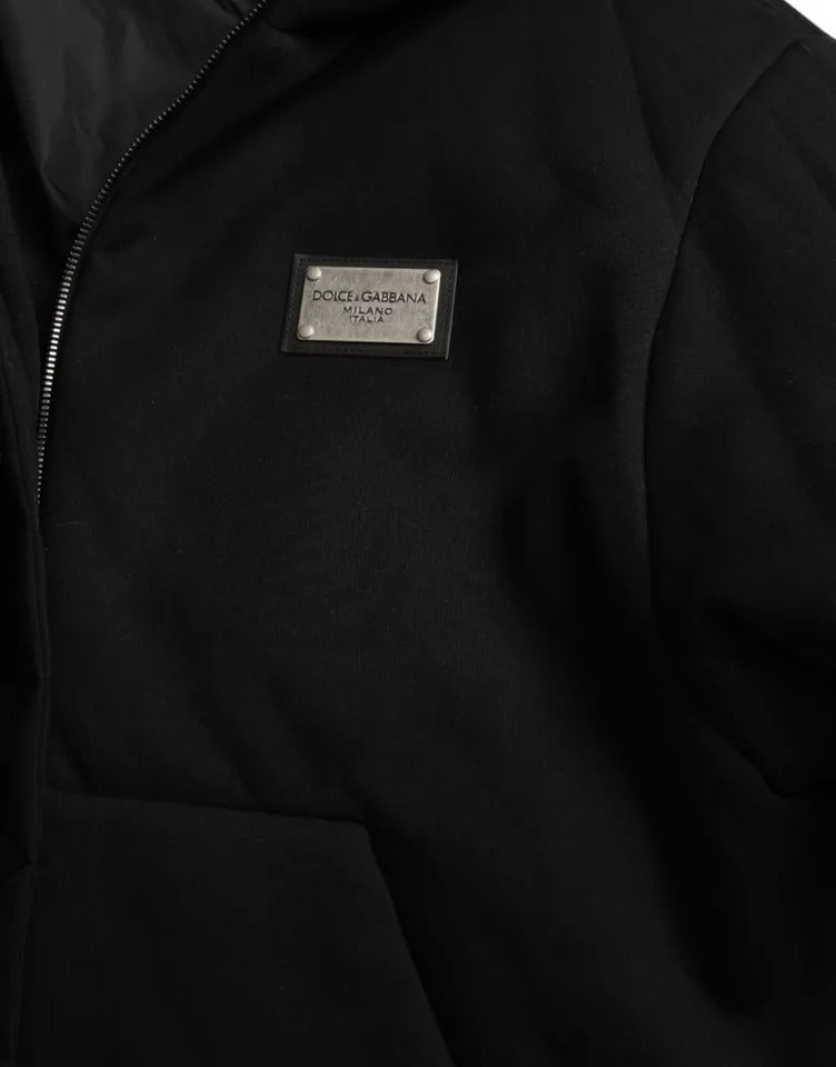 Schwarze Bomberjacke aus Baumwolle mit Kapuze und Logo für Herren