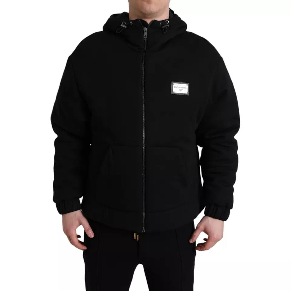 Schwarze Bomberjacke aus Baumwolle mit Kapuze und Logo für Herren