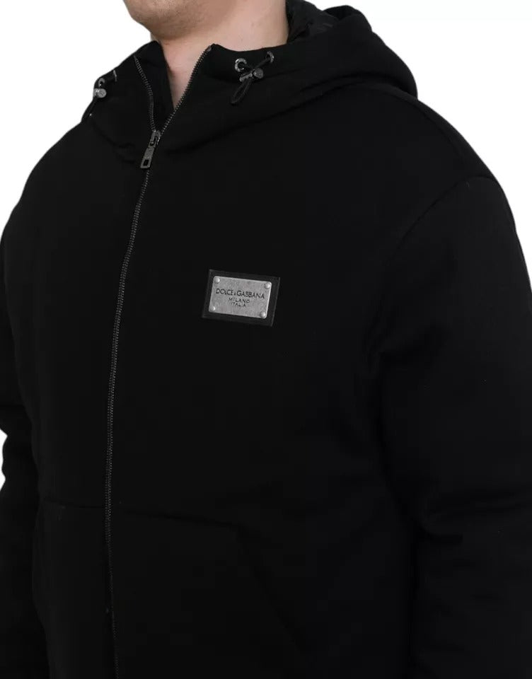Schwarze Bomberjacke aus Baumwolle mit Kapuze und Logo für Herren